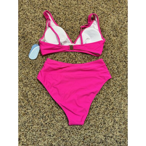 Womens High Waisted Bikini Set Two Piece Cheeky Hot Pink‎ Swimsuit S - Picture 3 of 10